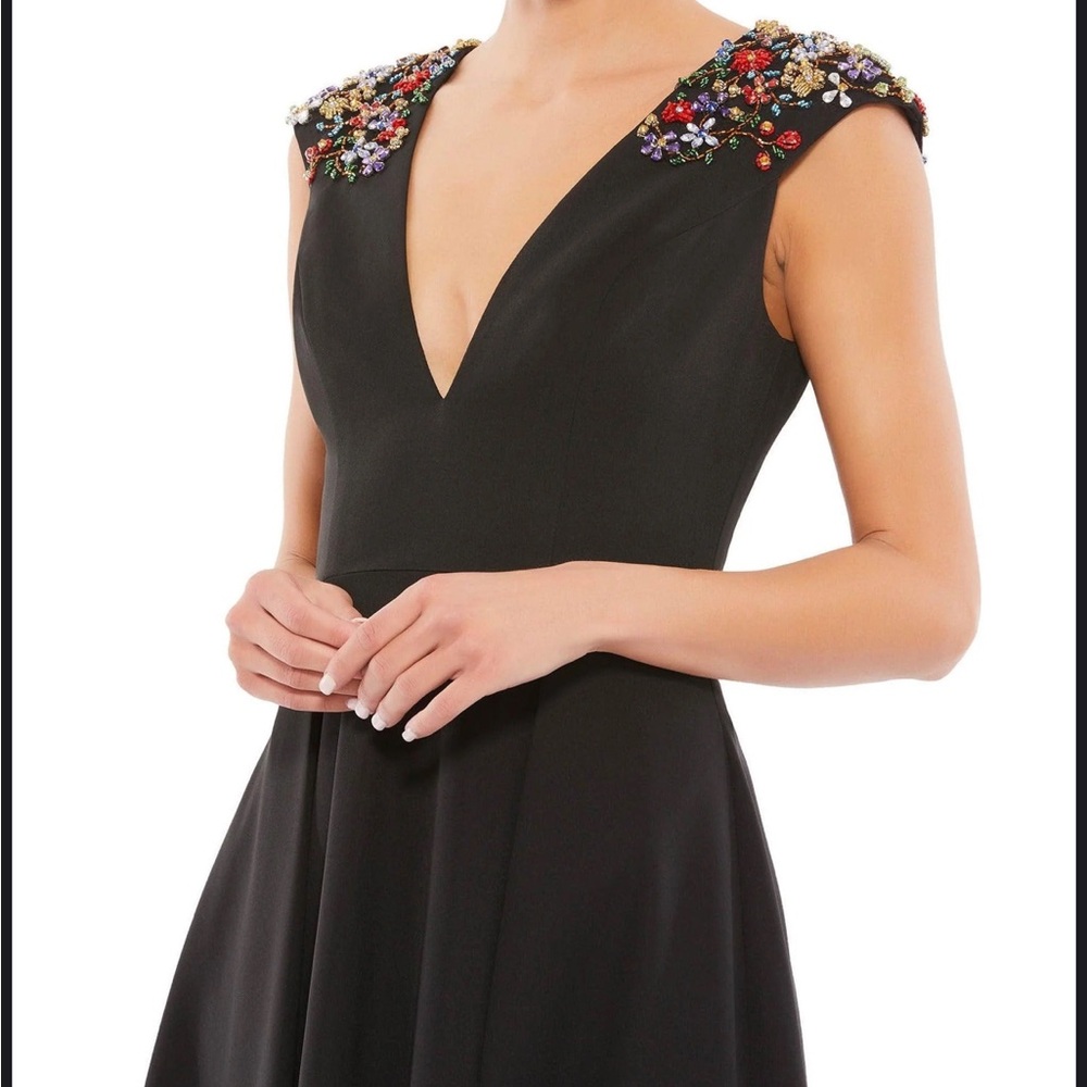 Mac Duggal Black Dress with Colorful Floral Accents #55690 size 8